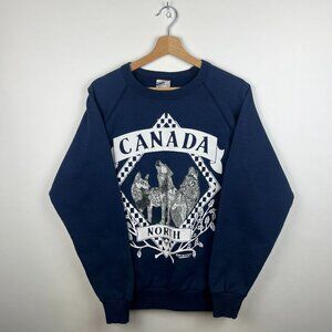 Vintage 90's Canada North Wolves Graphic Pullover Sweatshirt